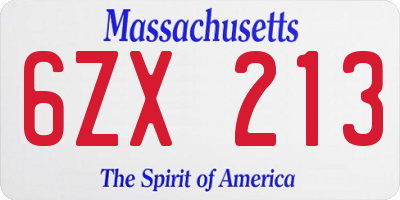 MA license plate 6ZX213