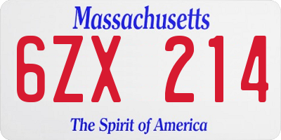 MA license plate 6ZX214