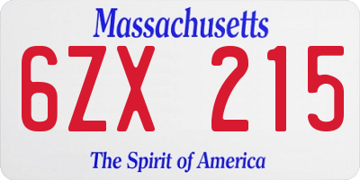 MA license plate 6ZX215