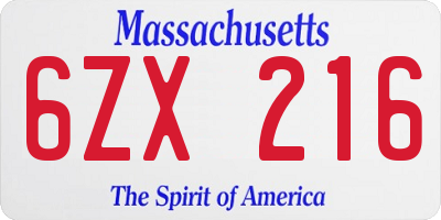 MA license plate 6ZX216