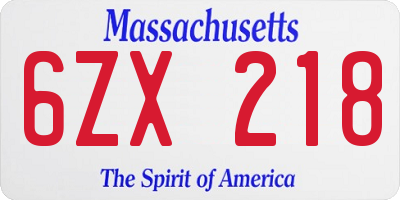 MA license plate 6ZX218