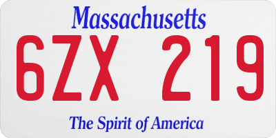 MA license plate 6ZX219