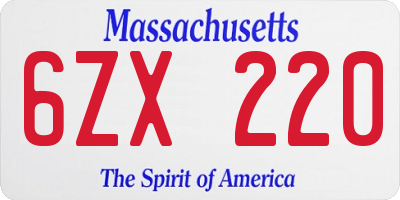 MA license plate 6ZX220