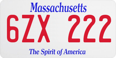 MA license plate 6ZX222