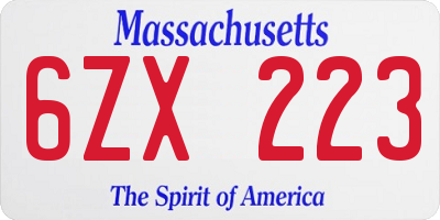 MA license plate 6ZX223