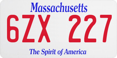 MA license plate 6ZX227