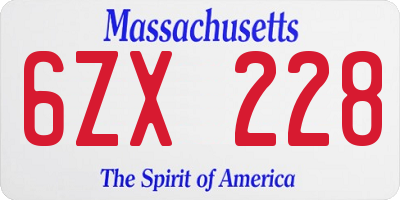 MA license plate 6ZX228