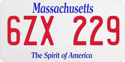 MA license plate 6ZX229
