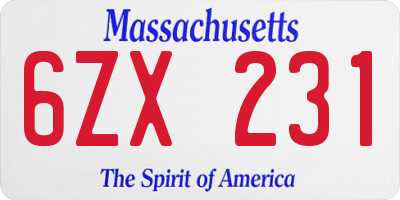 MA license plate 6ZX231