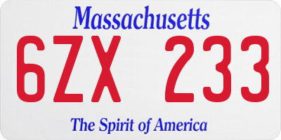 MA license plate 6ZX233