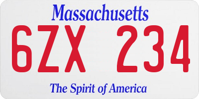 MA license plate 6ZX234