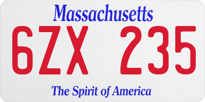MA license plate 6ZX235
