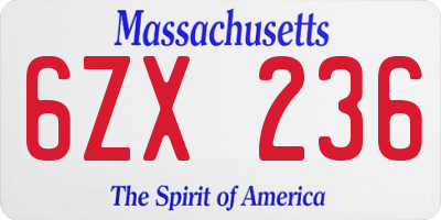 MA license plate 6ZX236