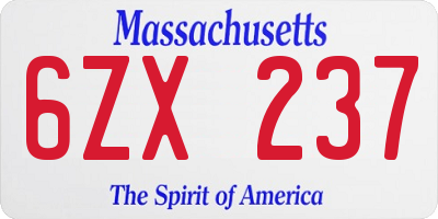 MA license plate 6ZX237