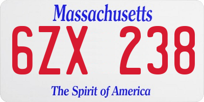 MA license plate 6ZX238