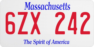 MA license plate 6ZX242