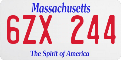 MA license plate 6ZX244