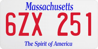 MA license plate 6ZX251