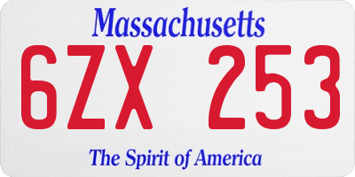 MA license plate 6ZX253