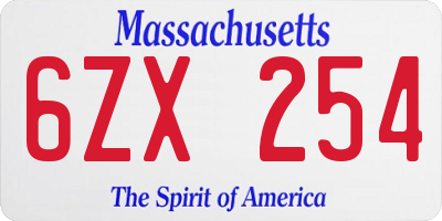 MA license plate 6ZX254