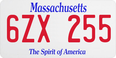 MA license plate 6ZX255
