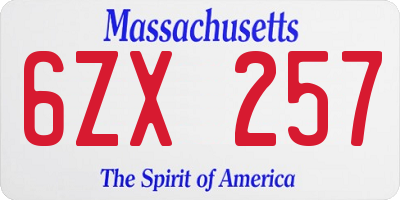 MA license plate 6ZX257
