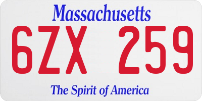 MA license plate 6ZX259