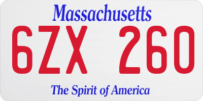 MA license plate 6ZX260