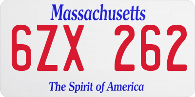 MA license plate 6ZX262