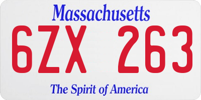 MA license plate 6ZX263