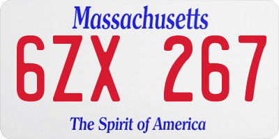 MA license plate 6ZX267