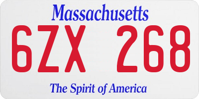 MA license plate 6ZX268