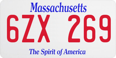 MA license plate 6ZX269