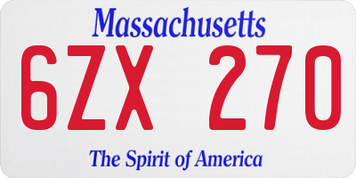MA license plate 6ZX270