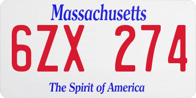 MA license plate 6ZX274