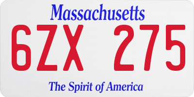 MA license plate 6ZX275