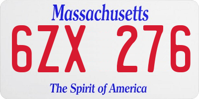 MA license plate 6ZX276