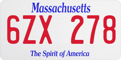 MA license plate 6ZX278