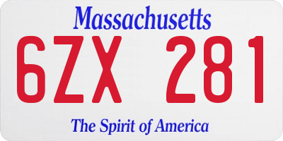 MA license plate 6ZX281