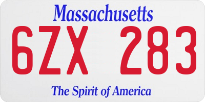 MA license plate 6ZX283