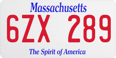 MA license plate 6ZX289