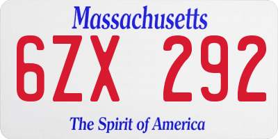 MA license plate 6ZX292