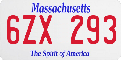 MA license plate 6ZX293
