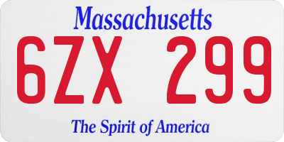 MA license plate 6ZX299