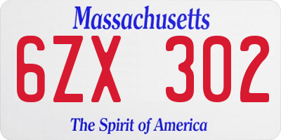 MA license plate 6ZX302