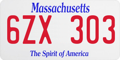 MA license plate 6ZX303