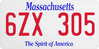 MA license plate 6ZX305