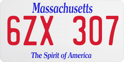 MA license plate 6ZX307