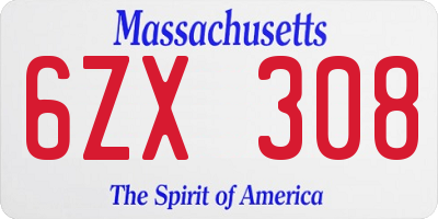 MA license plate 6ZX308