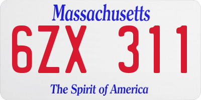MA license plate 6ZX311
